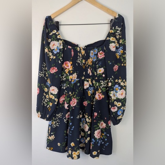 ABERCROMBIE & FITCH SML PETITE SP MINI DRESS NAVY FLORAL PUFF SLEEVE NEW! - Picture 3 of 3